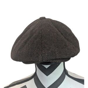Voboom Herringbone Tweed Newsboy Cap One Size Brown Wool Blend Flat Hat